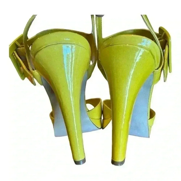 Vintage NINE WEST NW Front Time neon yellow strappy buckle platform size 8 - Picture 7 of 15